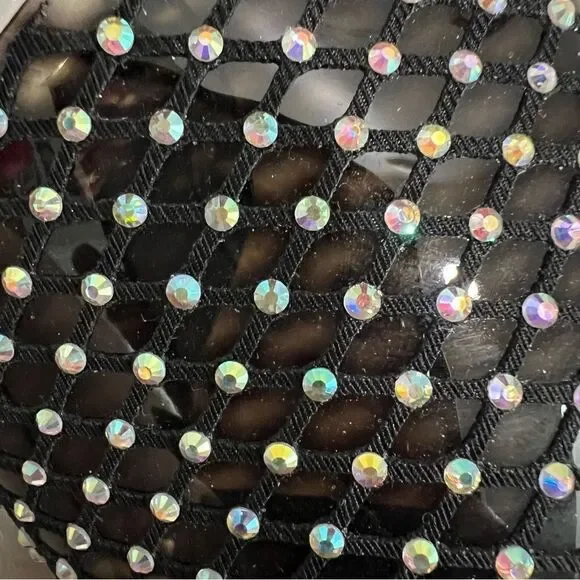 So me rhinestone black netted mule heels with clear chunky block heel sz 7 NWT - Picture 9 of 9